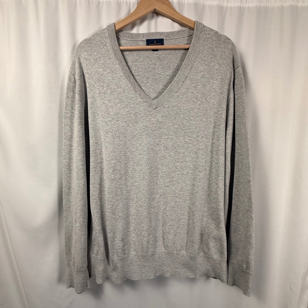 Brooks Brothers‎ Mens XL Combed Cotton Sweater V-Neck Long Sleeve Gray Knit